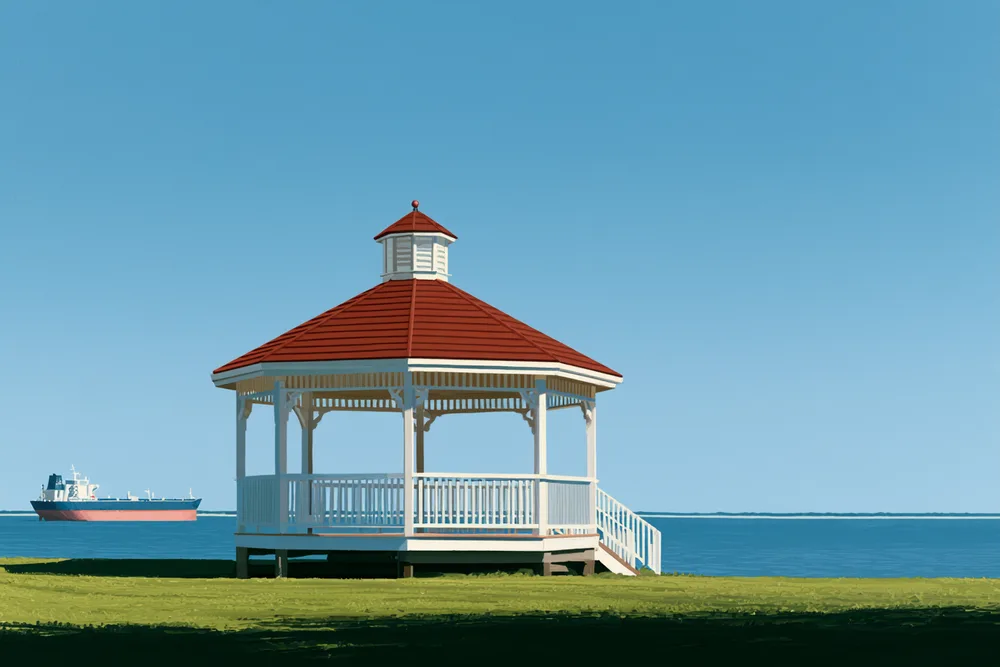 A waterfront bandstand looking out over the harbour