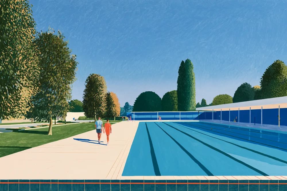 Lane markings in an outdoor swimming pool