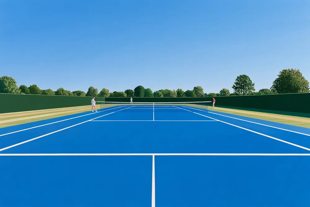 A blue outdoor tennis court